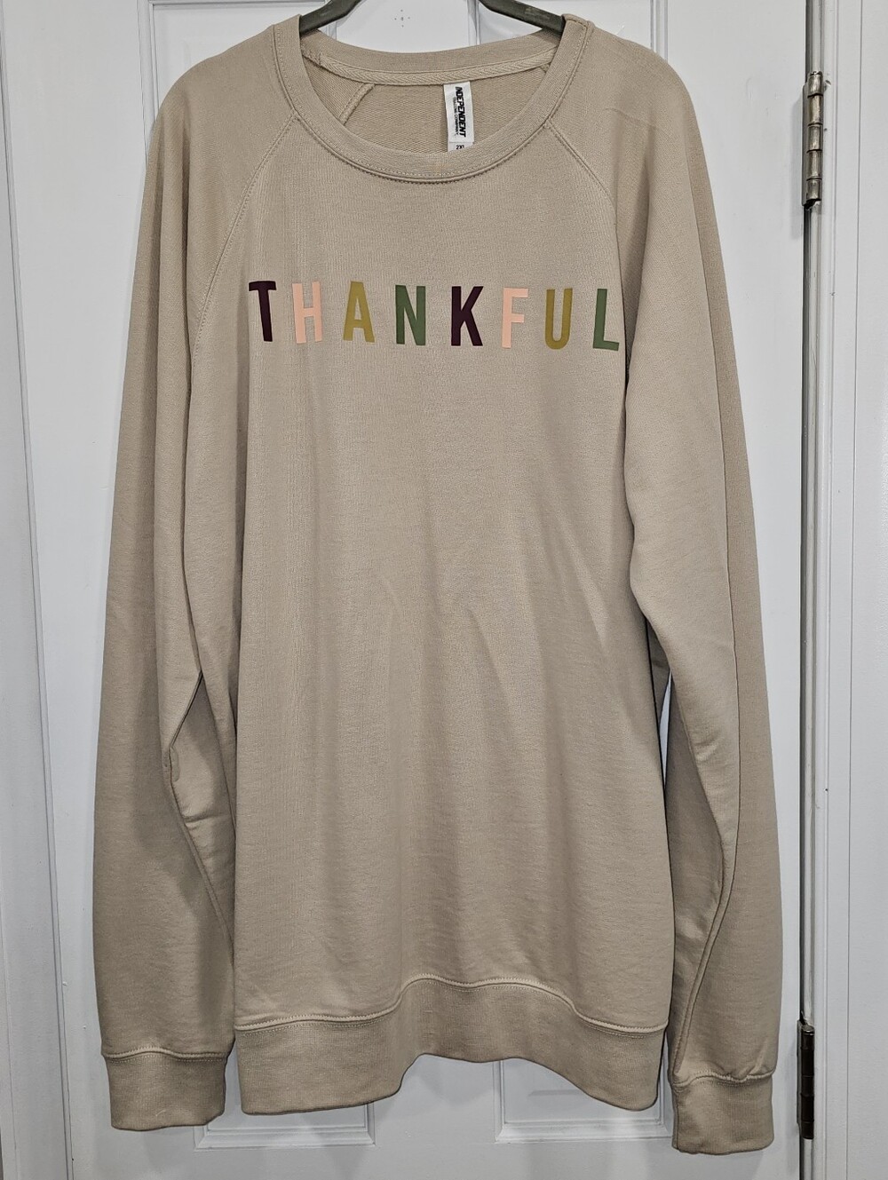 NWT Independent Trading Co THANKFUL Sweatshirt 2XL Tan Autumn Fall Graphic Crew